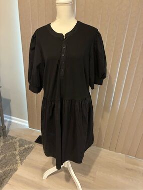 Market & Spruce Black Midi Button-Front Dress